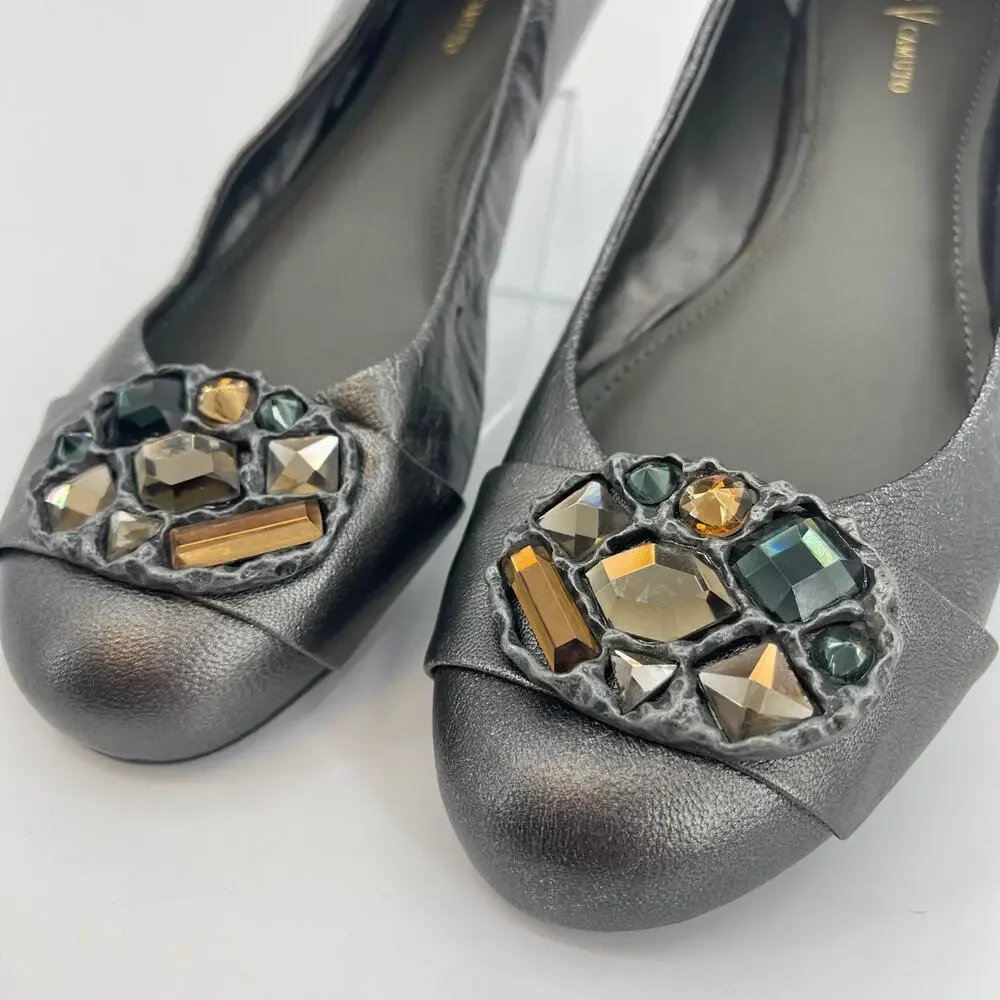 Vince Camuto Size 9 Richie Ballet Flats Silver Jeweled Slip On Shoes